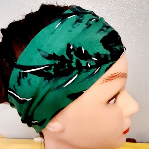Green floral handmade stretch fashion headband - Picture 3 of 4